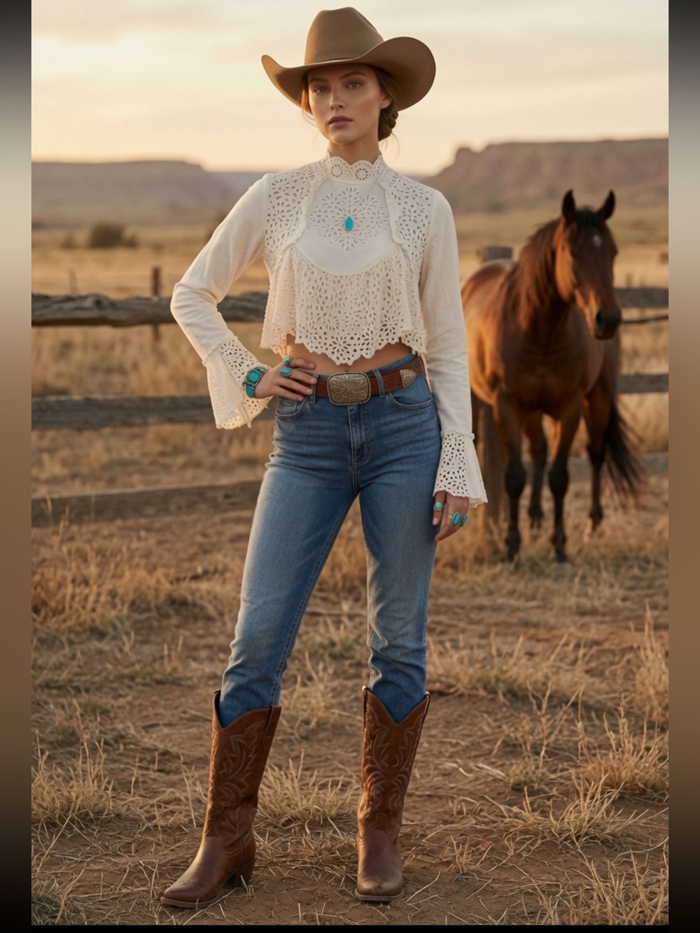 Free People Cream Lace Crop Top with High Neck